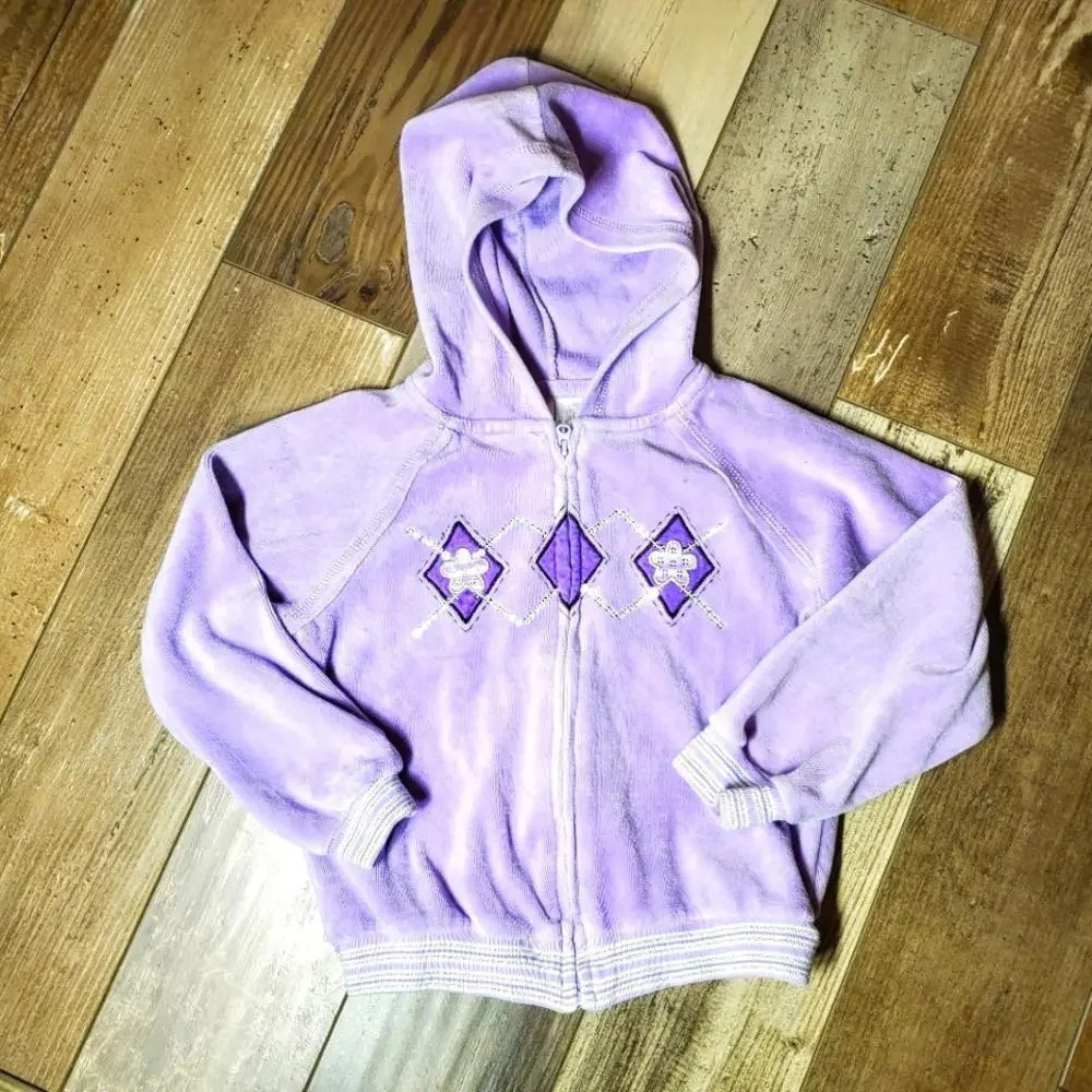 Miniwear Girl's Purple Velour Sequin Zip-up Hoodie Size 4T EUC